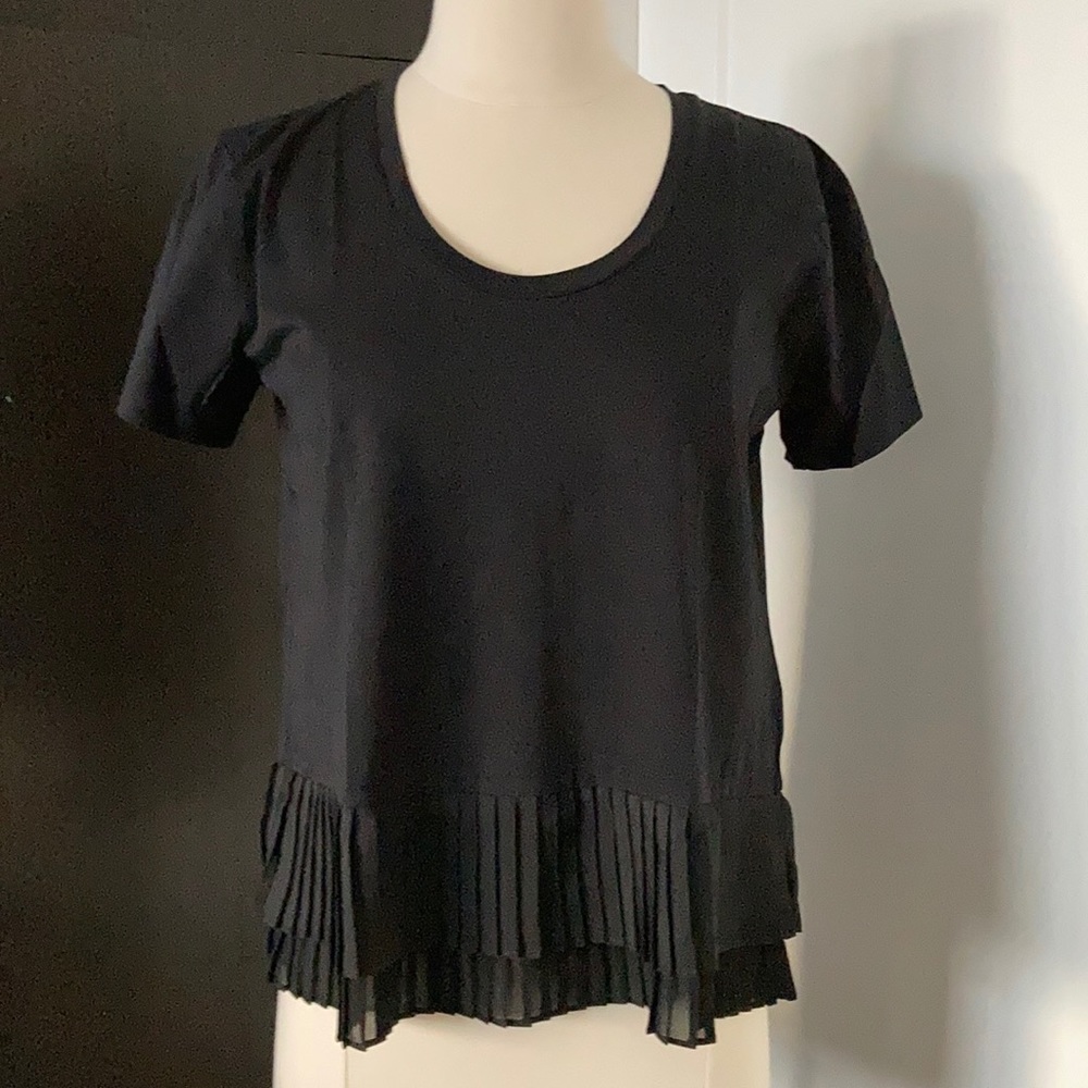 NWT J. Crew black t shirt with pleated hem